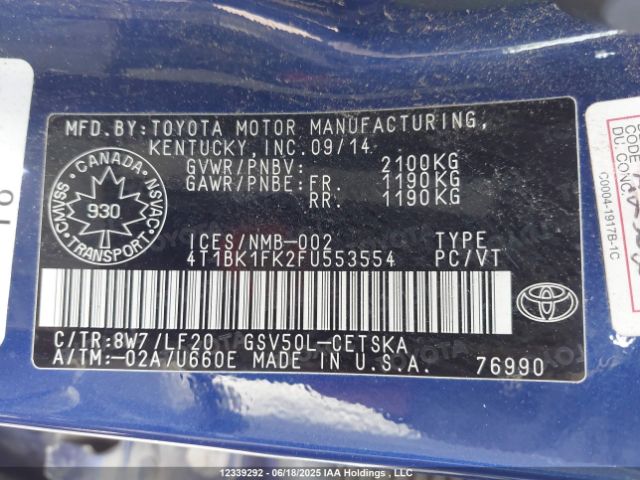 4T1BK1FK2FU553554 Toyota 2gr-fe