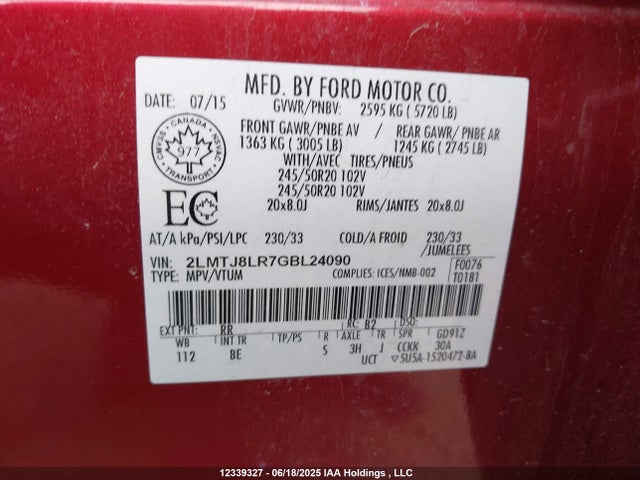 2LMTJ8LR7GBL24090 Lincoln MKX
