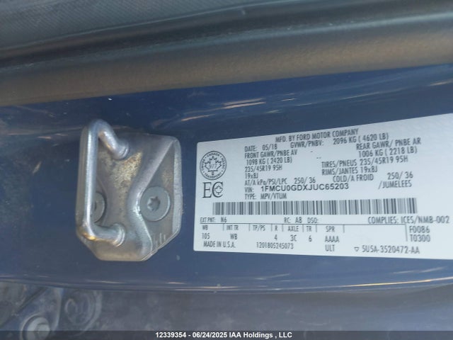 1FMCU0GDXJUC65203 Ford 1.5l gtdi sigma w/premium fuel