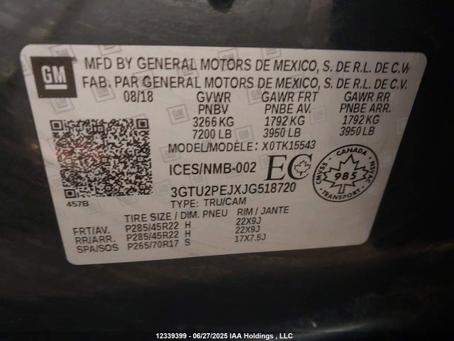 3GTU2PEJXJG518720 GMC l86 - sidi: spark ignited direct injection, vvt: variable valve timing, afm, e85 max, alum