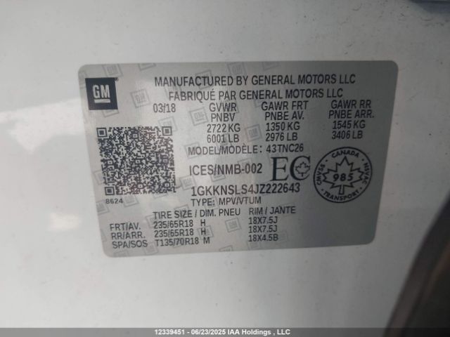 1GKKNSLS4JZ222643 GMC lgx - direct injection, variable valve timing, alum, gen 2