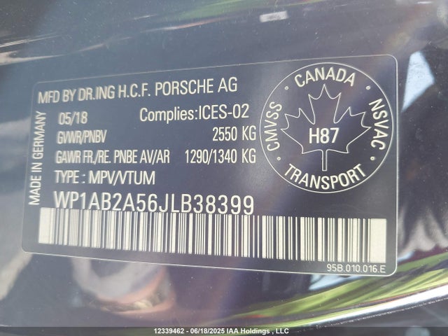 Porsche 2018 2018 WP1AB2A56JLB38399 Image 9