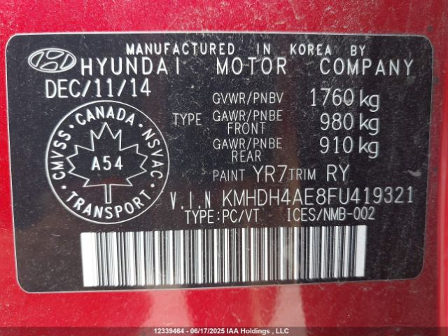 KMHDH4AE8FU419321 Hyundai dohc mpi nu