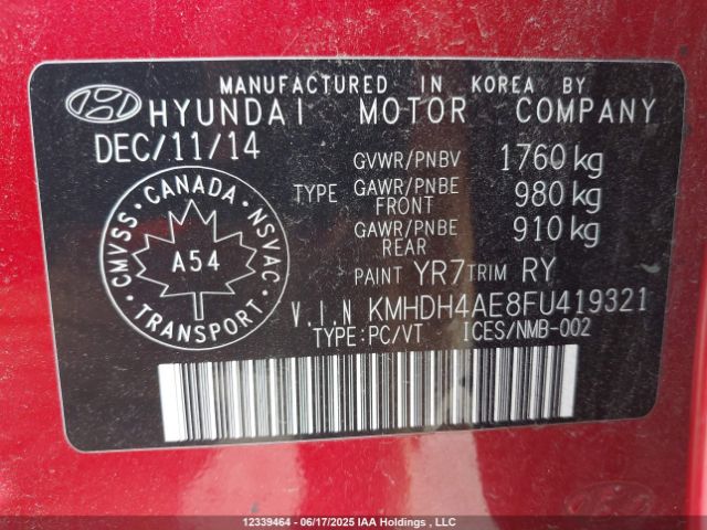 KMHDH4AE8FU419321 Hyundai dohc mpi nu