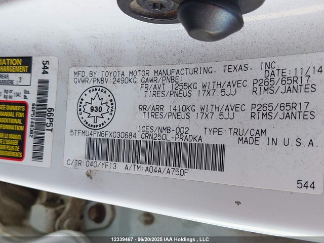 5TFMU4FN6FX030684 Toyota 1gr-fe