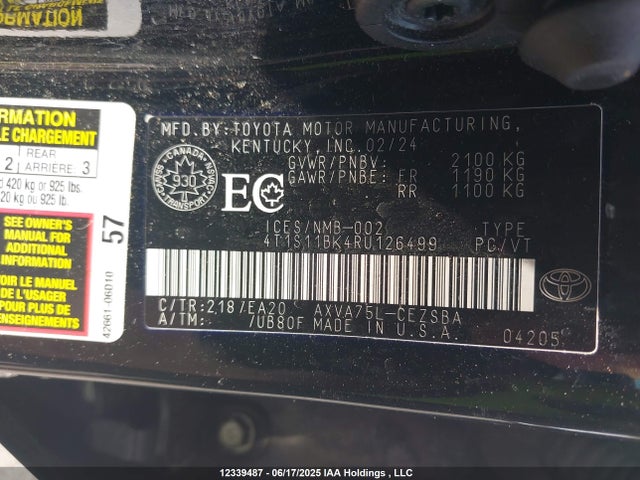 4T1S11BK4RU126499 Toyota a25a-fks