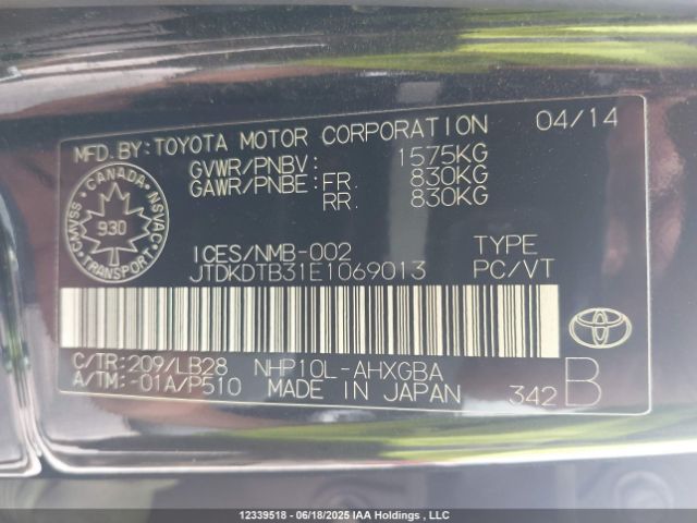 JTDKDTB31E1069013 Toyota 1nz-fxe+1lm