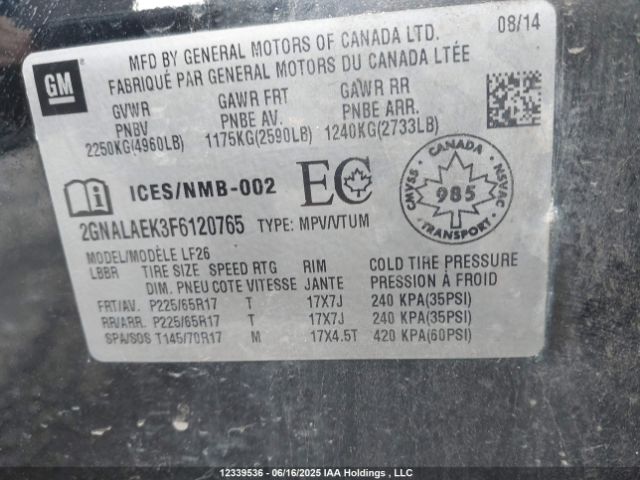 2GNALAEK3F6120765 Chevrolet lea - flex fuel (gas/alc), aluminum, ho,