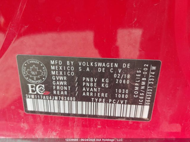 3VW117AU4JM763680 Volkswagen 2018