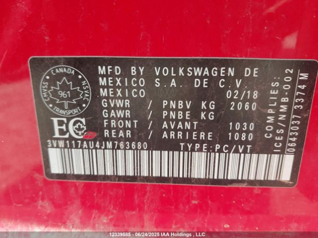 3VW117AU4JM763680 Volkswagen 2018