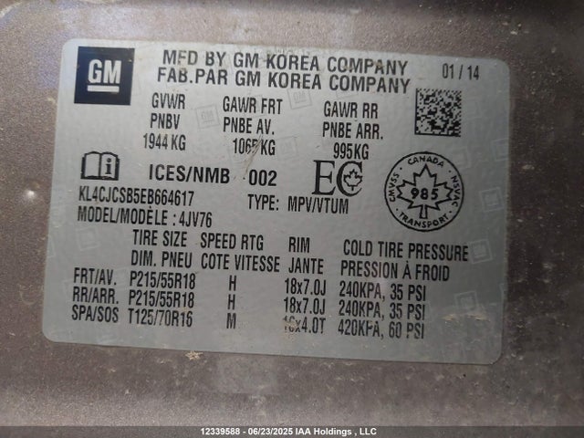 KL4CJCSB5EB664617 Buick luv