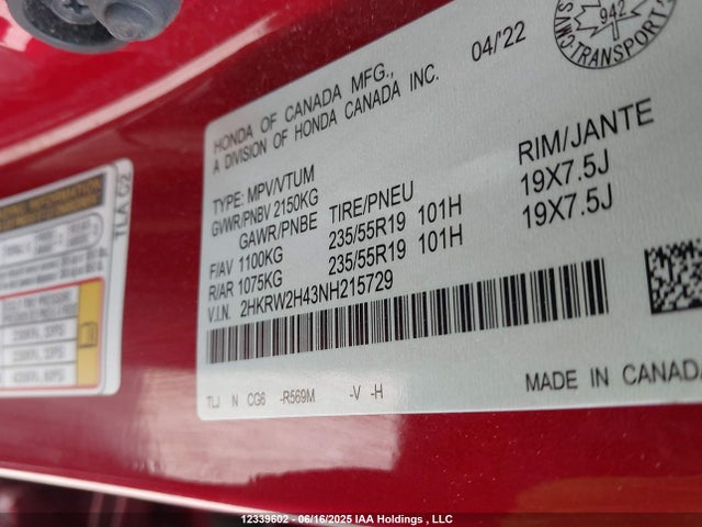 Honda l15be 2022 2HKRW2H43NH215729 Image 19