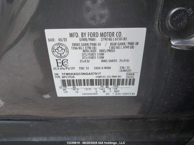 1FM5K8GC5NGA57917 Ford gtdi