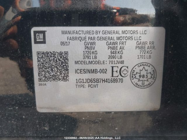 1G1JD6SB7H4168970 Chevrolet Sonic Lt Auto