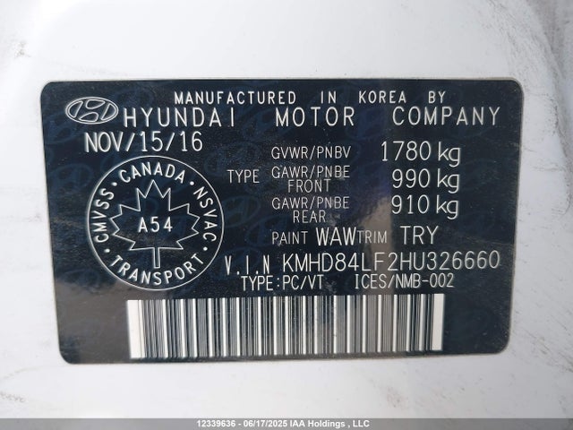 KMHD84LF2HU326660 Hyundai 2017