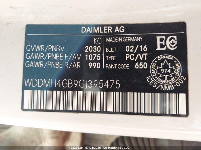 WDDMH4GB9GJ395475 Mercedes-Benz 2016