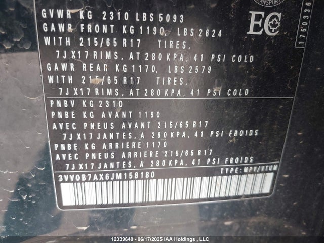 3VV0B7AX6JM158180 Volkswagen 2018