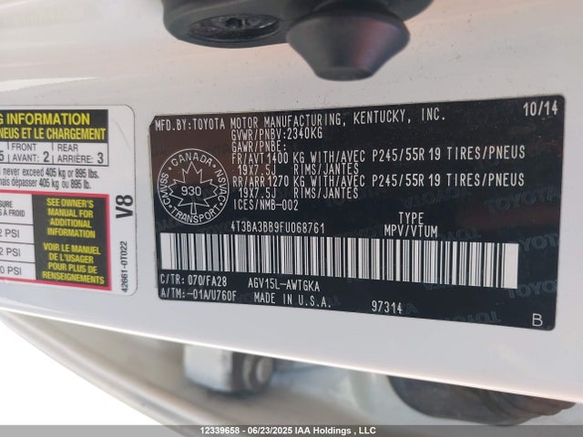 Toyota 1ar-fe 2015 4T3BA3BB9FU068761 Image 9