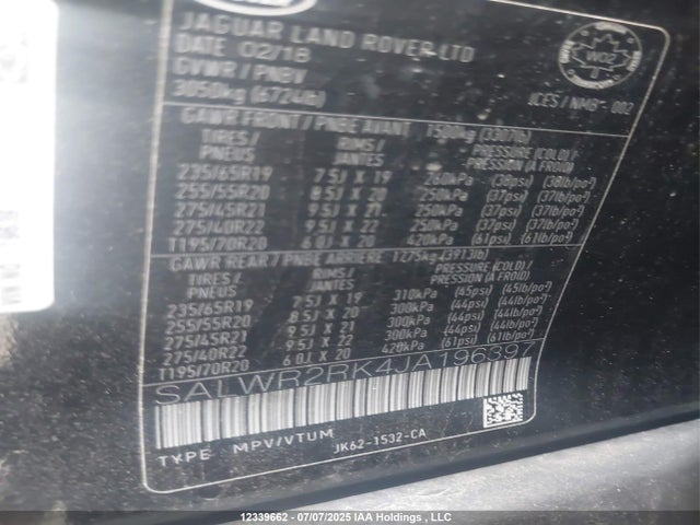 SALWR2RK4JA196397 Land Rover tdv6