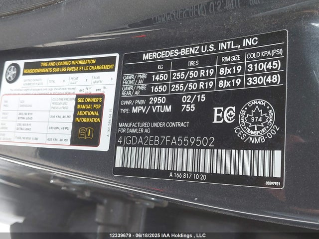 4JGDA2EB7FA559502 Mercedes-Benz Ml-Class