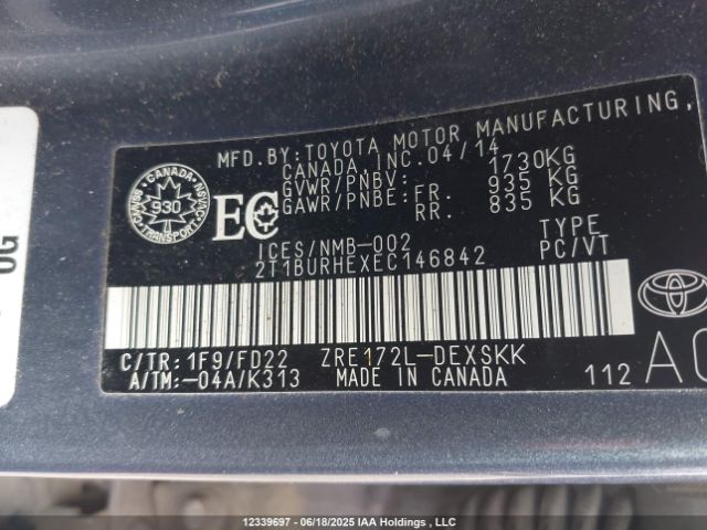2T1BURHEXEC146842 Toyota 2zr-fe