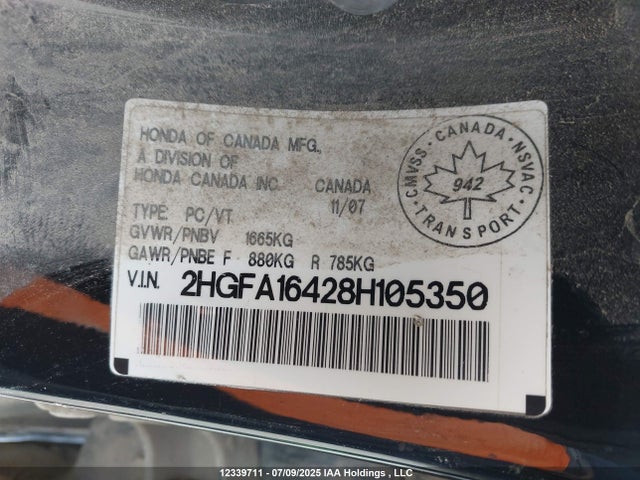 Продажа на аукционе авто 2008 Honda Civic Dx-g, vin: 2HGFA16428H105350, номер лота: 12339711