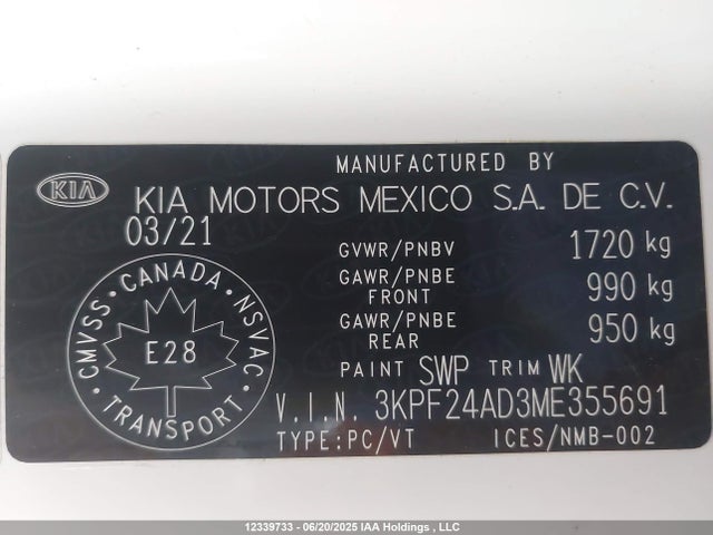 3KPF24AD3ME355691 KIA mpi nu
