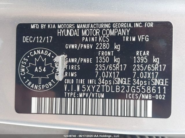 5XYZTDLB2JG558611 Hyundai gdi theta ii