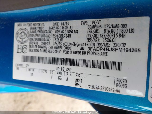 3FADP4BJ8FM194265 Ford 2015