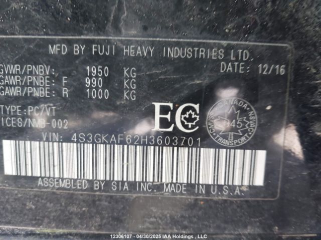 4S3GKAF62H3603701 Subaru Impreza Sport
