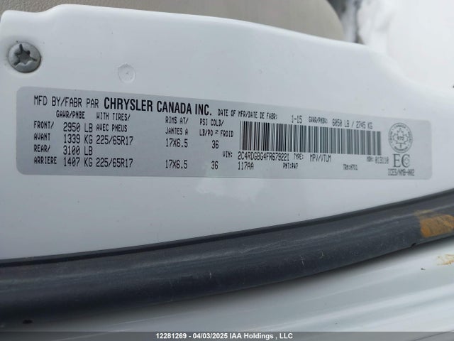 Dodge Grand Caravan Se/sxt 2015 2C4RDGBG4FR679221 Image 9