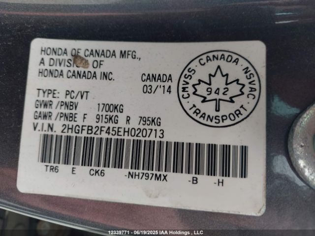 2HGFB2F45EH020713 Honda r18z1