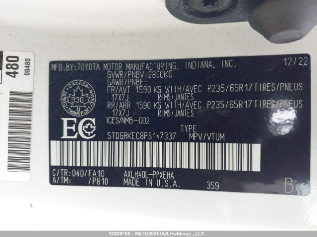 5TDGRKEC8PS147337 Toyota Sienna Le/xle/platinum/xse/limited/xse 25th Anniversary