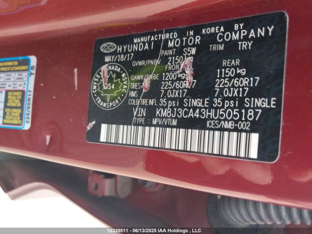 KM8J3CA43HU505187 Hyundai Tucson Limited/sport And Eco/se