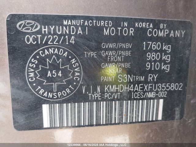 KMHDH4AEXFU355802 Hyundai dohc mpi nu