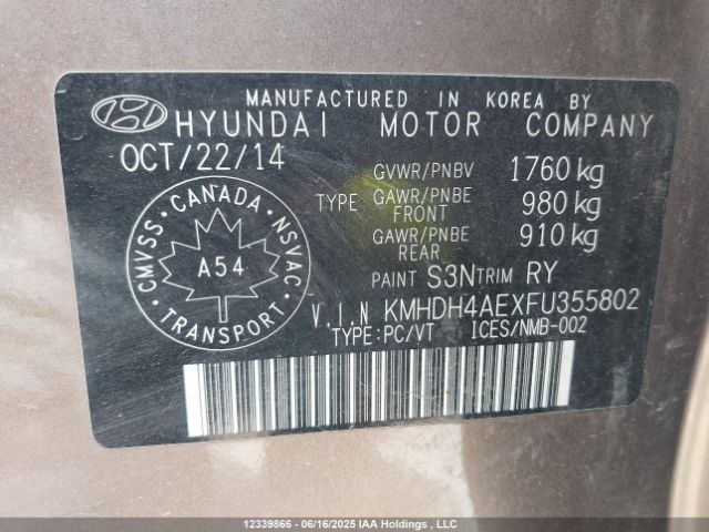 KMHDH4AEXFU355802 Hyundai dohc mpi nu
