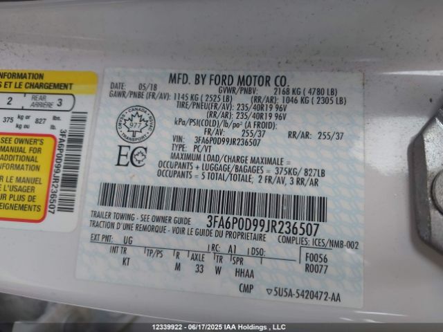 3FA6P0D99JR236507 Ford 2.0l gtdi premium fuel