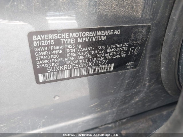 Продаж на аукціоні авто 2015 Bmw X5, vin: 5UXKR0C54F0K71527, номер лоту: 12339932