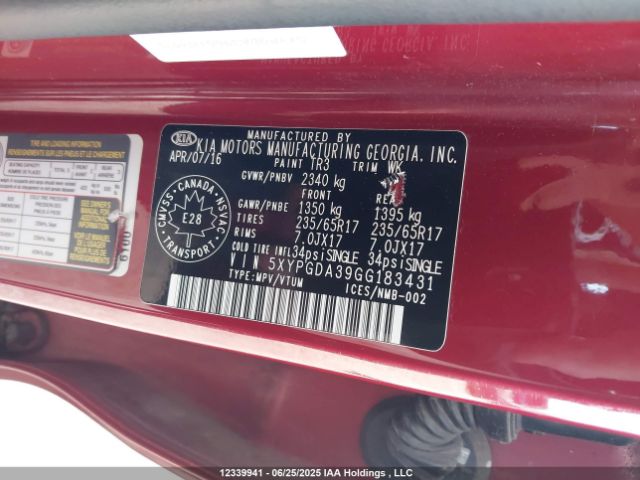 5XYPGDA39GG183431 KIA dohc gdi theta ii