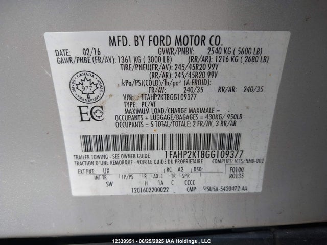 1FAHP2KT8GG109377 Ford 2016