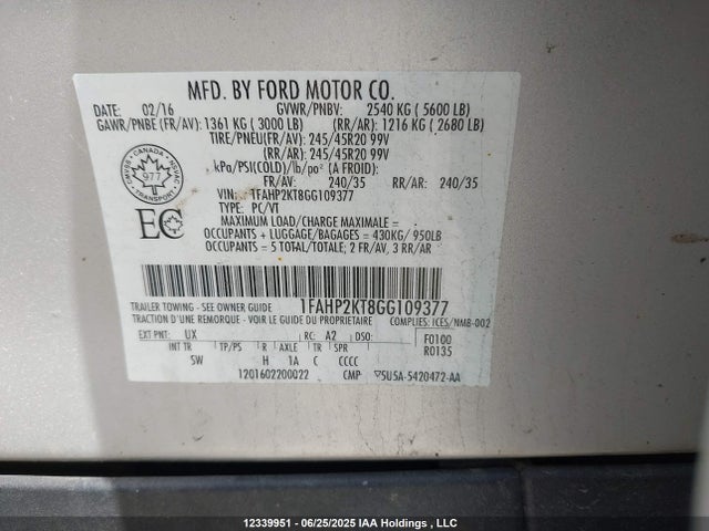 1FAHP2KT8GG109377 Ford 2016