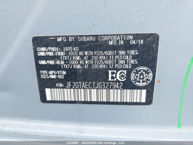 JF2GTAEC7JG327942 Subaru naturally aspirated