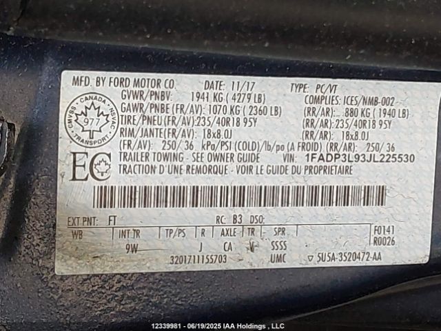 1FADP3L93JL225530 Ford 2.0l gtdi
