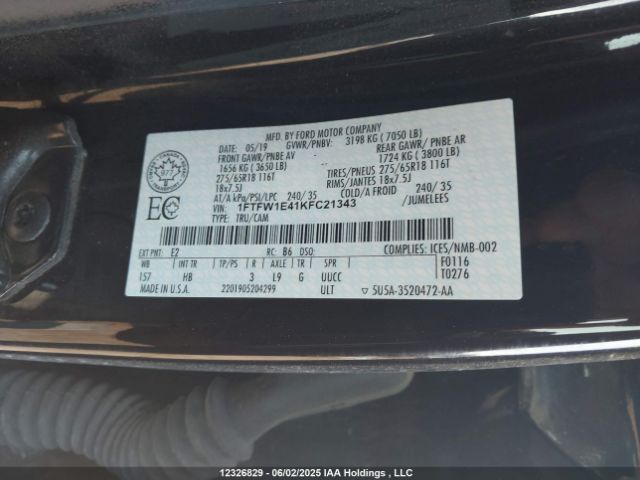 1FTFW1E41KFC21343 Ford F-150 Lariat