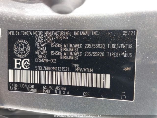 5TDLZRBH2MS121531 Toyota Highlander Xse