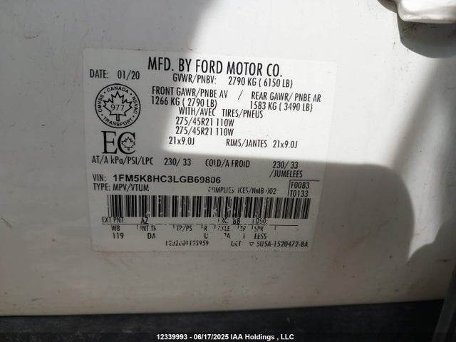 1FM5K8HC3LGB69806 Ford gtdi