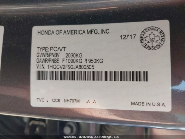 1HGCV2F90JA800505 Honda Accord Touring 2.0t