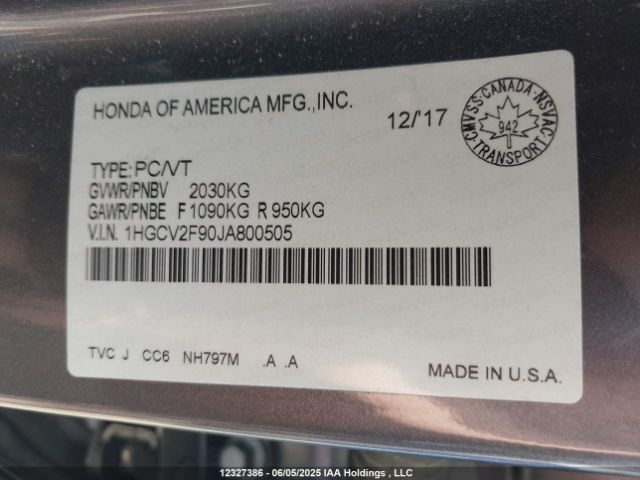 1HGCV2F90JA800505 Honda Accord Touring 2.0t