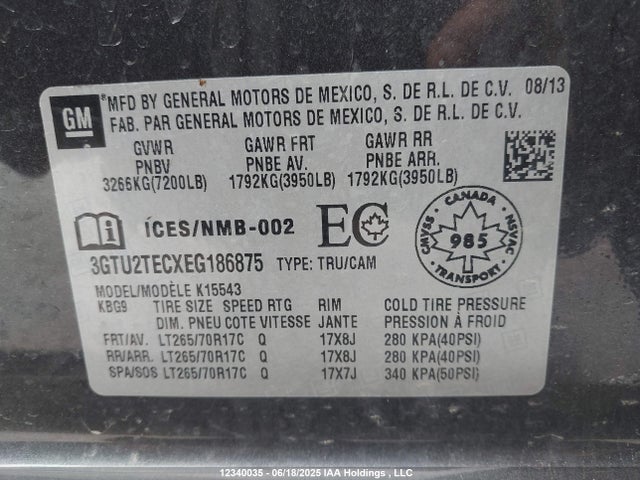 3GTU2TECXEG186875 GMC l83 - vvt, afm (active fuel management), aluminum