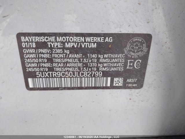 5UXTR9C50JLC82799 BMW X3